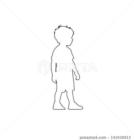 outline of a young boy standing and looking to the side isolated on white background outline of a young boy standing and looking to the side isolated on white background 142030913