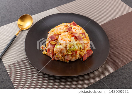 shrimp Bacon Fried Rice Asian Cuisine Food Dish shrimp Bacon Fried Rice Asian Cuisine Food Dish 142030921
