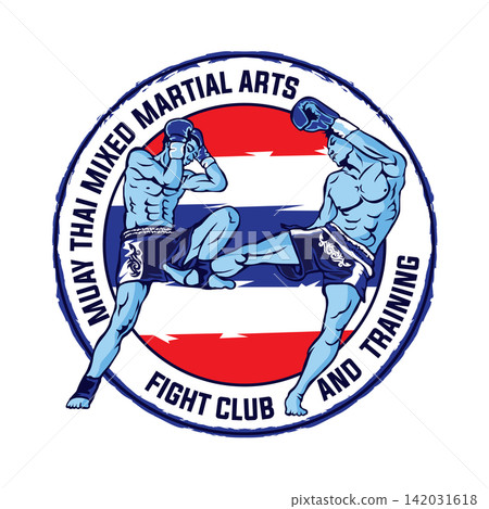 Muay Thai Fighters in Action with High Kick Illustration, Thailand Martial Art Muay Thai Fighters in Action with High Kick Illustration, Thailand Martial Art 142031618