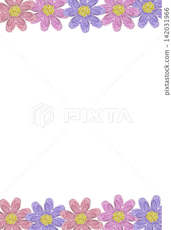【豎幅花卉邊框】手工刺繡插畫素材 142031966