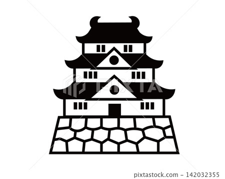 A tourist pictogram representing Japanese castles and castle towers. A tourist pictogram representing Japanese castles and castle towers. 142032355