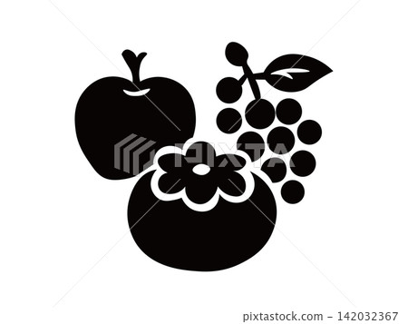 pictograms of autumn flavors: persimmons, apples, and grapes pictograms of autumn flavors: persimmons, apples, and grapes 142032367
