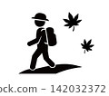 An autumn outing pictogram depicting a walk and maple leaves. 142032372