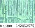 Greenish old wooden door with wood grain texture and nail holes. 142032575