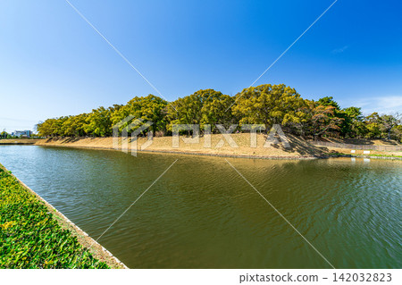 [Japan's Top 100 Castles] Marugame Castle: Spring scenery on the south side of the moat, Marugame City, Kagawa Prefecture 142032823