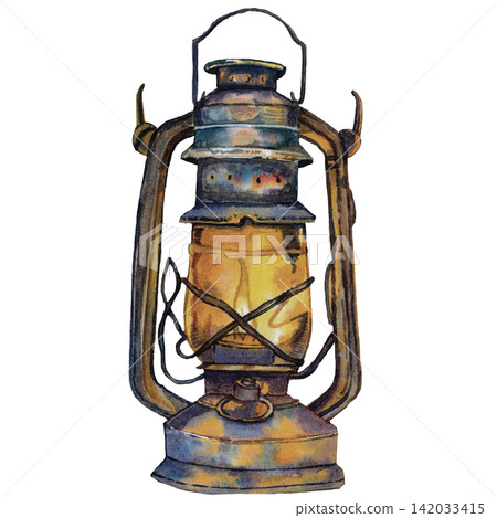 Vintage Camping Lantern Halloween Watercolor Illustration Vintage Camping Lantern Halloween Watercolor Illustration 142033415