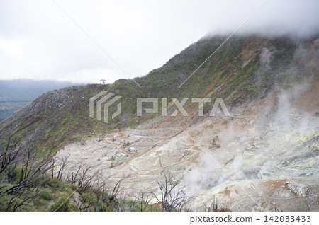The impressive fumaroles and mountain slopes of Hakone's Owakudani: A spectacular volcanic landscape. The impressive fumaroles and mountain slopes of Hakone's Owakudani: A spectacular volcanic landscape. 142033433