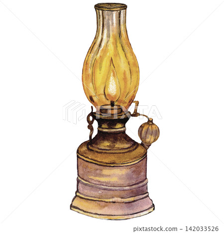 Vintage Oil Lamp Halloween Watercolor Illustration Vintage Oil Lamp Halloween Watercolor Illustration 142033526