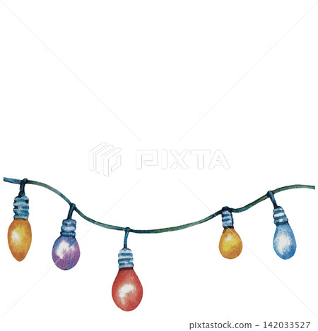 Colorful Halloween String Lights Watercolor Illustration 142033527