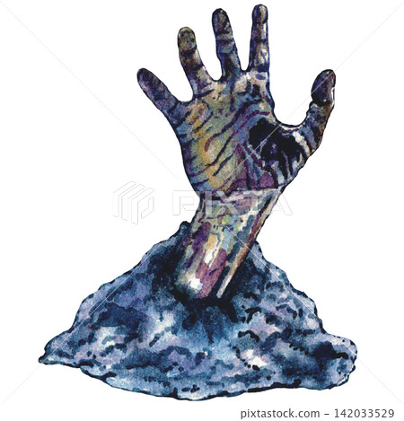Creepy Zombie Hand Rising from the Ground 142033529