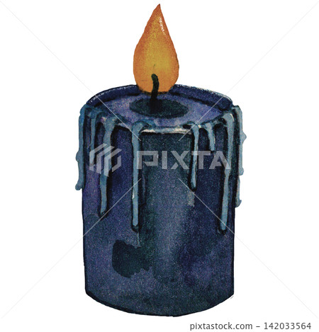 Blue Halloween Candle with Burning Flame 142033564