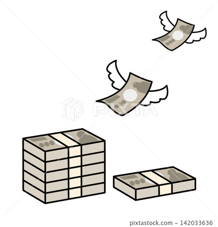An image of banknotes, stacks of bills, yen, and money disappearing rapidly. An image of banknotes, stacks of bills, yen, and money disappearing rapidly. 142033636