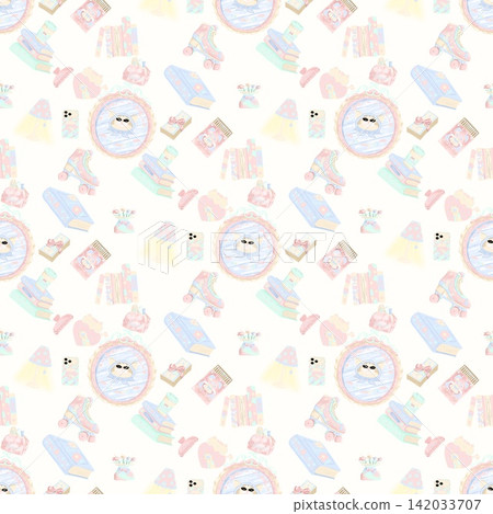 Cute Pink Cat Seamless Pattern Pastel Kawaii Cat Digital Paper Cute Pink Cat Seamless Pattern Pastel Kawaii Cat Digital Paper 142033707