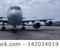 Front view of a U-4 patrol aircraft parked on the runway. 142034019