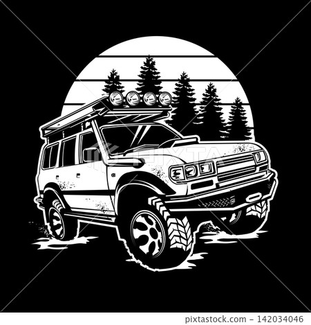 Off road Adventure vehicle vector illustration, perfect for t shirt design and event logo  142034046