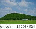A Series H100 train runs against the backdrop of a hill covered in fresh greenery. 142034624