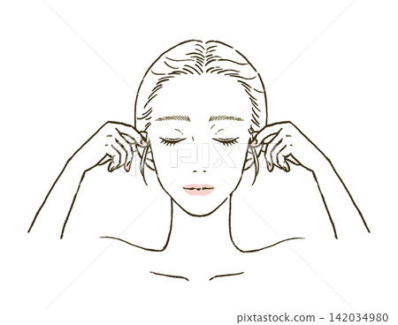 Beauty: Illustration of a woman giving an ear massage. Beauty: Illustration of a woman giving an ear massage. 142034980