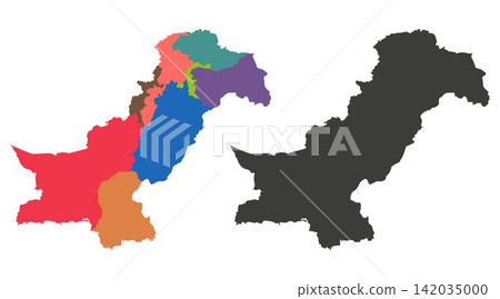 pakistan map vector set featuring multicolor provinces regional division and solid black silhouette pakistan map vector set featuring multicolor provinces regional division and solid black silhouette 142035000