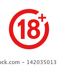 red 18 plus age restriction vector icon isolated on white background for adult content warning 142035013