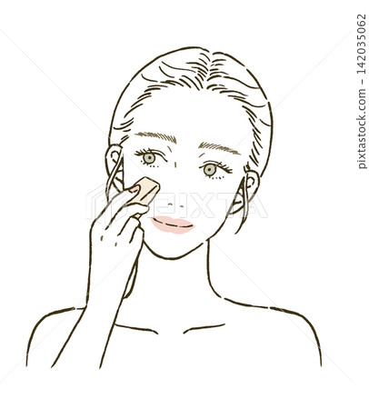 Illustration set of the upper body of a woman who makes beauty makeup Illustration set of the upper body of a woman who makes beauty makeup 142035062