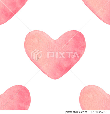 Seamless pattern with charming pink hearts. Hand-painted watercolor on white for textiles, wallpaper, home decor, stationery, packaging, wrapping paper, branding, feminine, valentine designs Seamless pattern with charming pink hearts. Hand-painted watercolor on white for textiles, wallpaper, home decor, stationery, packaging, wrapping paper, branding, feminine, valentine designs 142035288