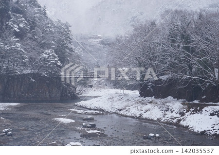 A mountain stream near Shirakawa-go in winter A mountain stream near Shirakawa-go in winter 142035537