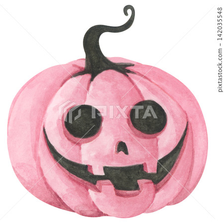Watercolor Illustration of a Pink Halloween Pumpkin. Watercolor Illustration of a Pink Halloween Pumpkin. 142035548