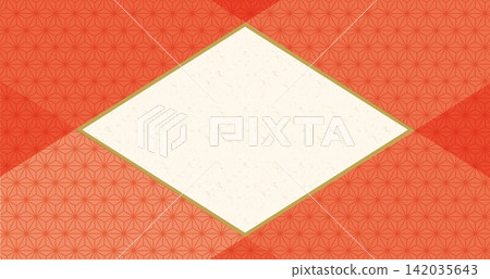 A Japanese-style background with a vermilion hemp leaf pattern and a gold-framed diamond-shaped washi paper frame, perfect for New Year's cards and celebrations. A Japanese-style background with a vermilion hemp leaf pattern and a gold-framed diamond-shaped washi paper frame, perfect for New Year's cards and celebrations. 142035643