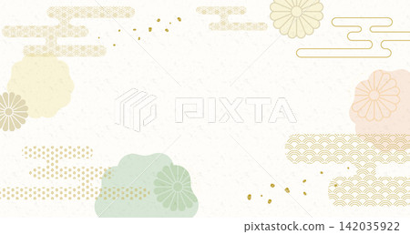 A pastel-colored Japanese-style frame featuring chrysanthemums, wave patterns, and mist motifs. A pastel-colored Japanese-style frame featuring chrysanthemums, wave patterns, and mist motifs. 142035922