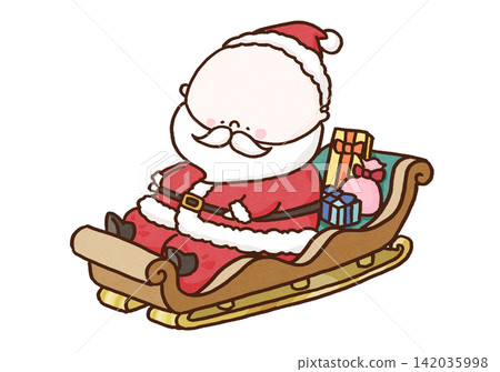 Santa Claus (Christmas) riding in a sleigh loaded with lots of presents. Santa Claus (Christmas) riding in a sleigh loaded with lots of presents. 142035998