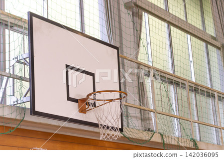 A basketball hoop in an old Japanese elementary (or junior high) school gymnasium. A basketball hoop in an old Japanese elementary (or junior high) school gymnasium. 142036095