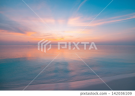 Luminous golden dusk vivid sun sinking rippled tropical sea glowing warm horizon reflection. Summer seascape wall art scenic. Coastal evening backdrop decor wallpaper Luminous golden dusk vivid sun sinking rippled tropical sea glowing warm horizon reflection. Summer seascape wall art scenic. Coastal evening backdrop decor wallpaper 142036109
