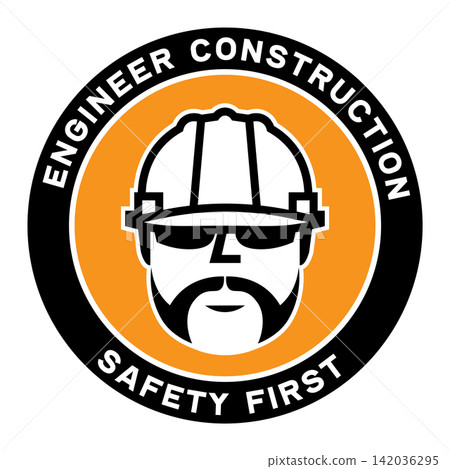 Engineer Construction worker with safety helmet logo design Engineer Construction worker with safety helmet logo design 142036295
