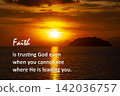 Faith and surrender themed image featuring a peaceful sunset landscape with inspirational spiritual message and reflection 142036757