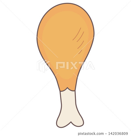 Flat style sticker illustration of a roasted chicken drumstick isolated on transparent background. Cooked poultry meat leg clip art graphic icon design element for food asset. Flat style sticker illustration of a roasted chicken drumstick isolated on transparent background. Cooked poultry meat leg clip art graphic icon design element for food asset. 142036809