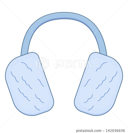 Flat style sticker illustration of light blue fluffy winter earmuffs isolated on transparent background. Warm ear protection accessory vector graphic design element for winter seasonal asset. Flat style sticker illustration of light blue fluffy winter earmuffs isolated on transparent background. Warm ear protection accessory vector graphic design element for winter seasonal asset. 142036836