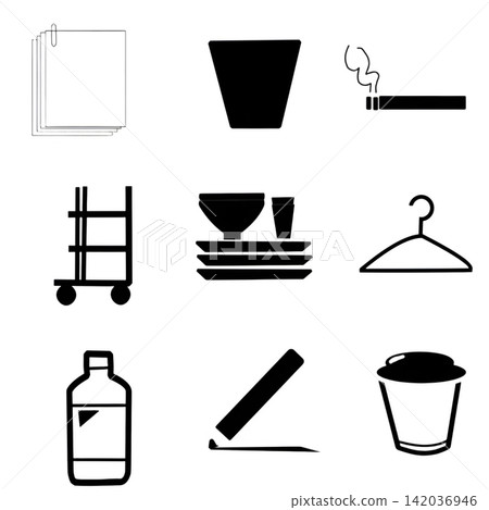 A set of 9 icons for everyday household goods and supplies. A set of 9 icons for everyday household goods and supplies. 142036946