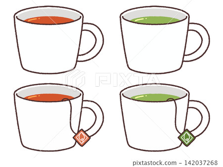 一張簡單的茶和茶杯的插圖。 一張簡單的茶和茶杯的插圖。 142037268