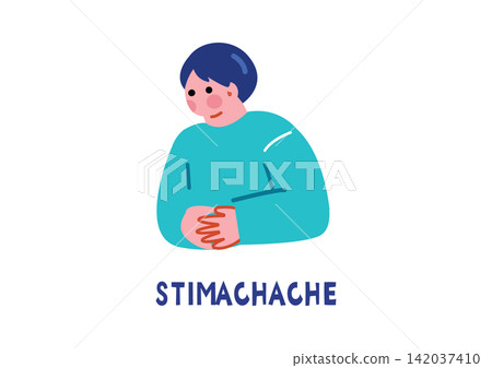 Illustrations depicting poor health: stomach ache Illustrations depicting poor health: stomach ache 142037410