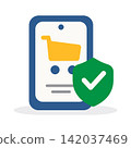 Mobile online shopping protection and secure payment flat vector icon 142037469
