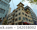 Buildings with distinctive roofs around Binonde 142038002