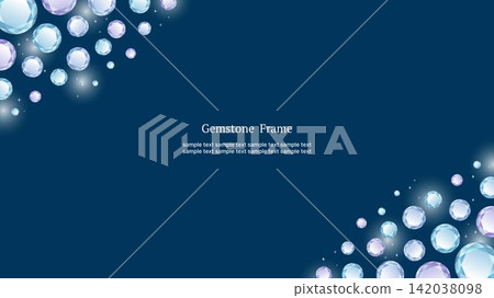 A gorgeous frame featuring blue jewels arranged diagonally. Blue background, 16:9 aspect ratio. 142038098