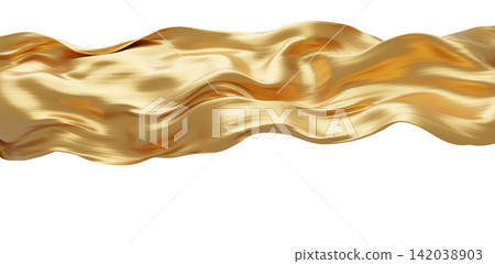 Luxury gold fabric waving isolated on white background with copy space 3D render Luxury gold fabric waving isolated on white background with copy space 3D render 142038903