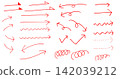 Hand-drawn style arrow set (red) 142039212