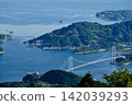從廣島縣的野呂山上，您可以欣賞到瀨戶內海中連接各島嶼的橋樑的壯麗景色。 142039293