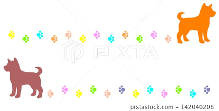一幅可愛的插圖，描繪了一隻寵物狗外出散步時留下的爪印。 142040208