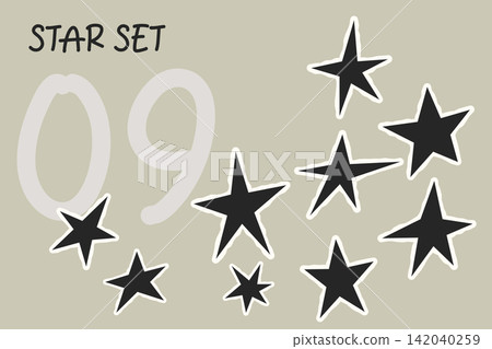 Star set collection with nine black outlined stickers and typography on beige background Star set collection with nine black outlined stickers and typography on beige background 142040259