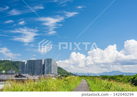 從淀川河堤岸眺望,大阪府高槻市 從淀川河堤岸眺望,大阪府高槻市 142040294