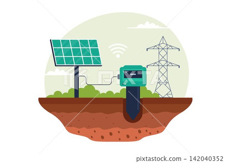 IoT Soil Moisture Sensor Smart Farming Vector Illustration IoT Soil Moisture Sensor Smart Farming Vector Illustration 142040352