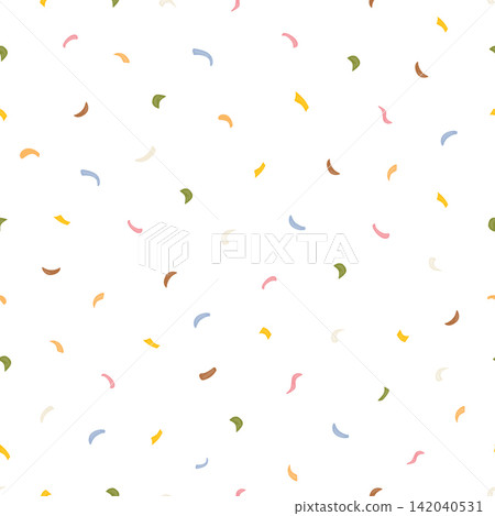 Seamless confetti pattern with sparse colorful curved forms on vector style, playful pink, blue, green, yellow, orange, brown shapes for party wrapping, stationery, textiles, modern surface design Seamless confetti pattern with sparse colorful curved forms on vector style, playful pink, blue, green, yellow, orange, brown shapes for party wrapping, stationery, textiles, modern surface design 142040531